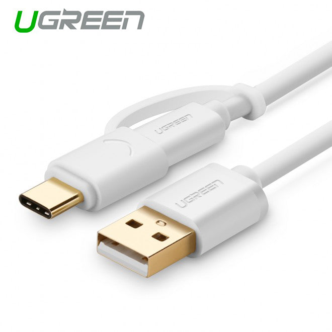 UGREEN USB 2.0 to type C + micro USB cable - White 1M (30171) V28-ACBUGN30171