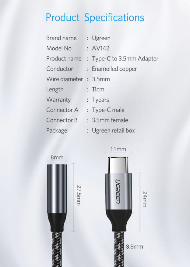 UGreen Type C to 3.5mm Female cable 10CM 30632 V28-ACBUGN30632