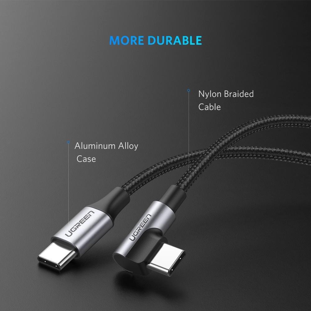 UGREEN USB-C to Angled USB 2.0 C M/M Round Cable Aluminum Shell Nickel Plating 2m (Gray Black) 50125 V28-ACBUGN50125
