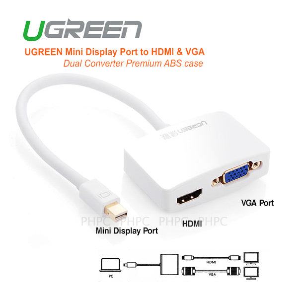 UGreen Mini Display Port to HDMI & VGA Dual Converter Premium ABS case (10427 ) V28-ACBUGNMINIDPHDMIA