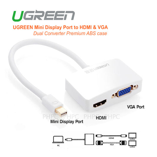 UGreen Mini Display Port to HDMI & VGA Dual Converter Premium ABS case (10427 ) V28-ACBUGNMINIDPHDMIA
