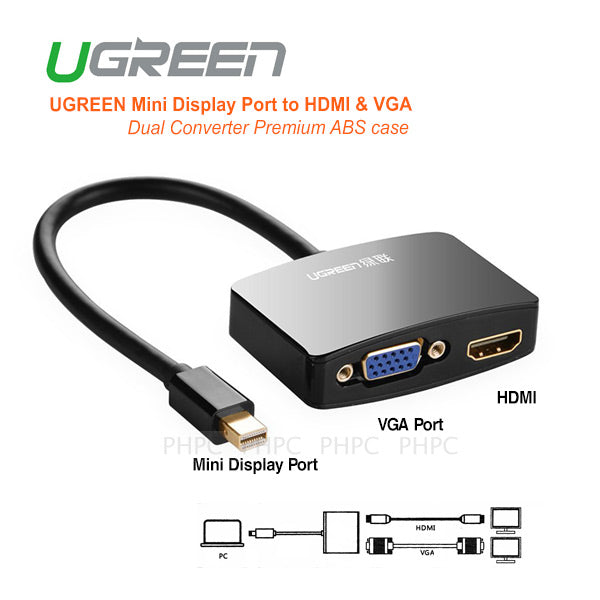 UGreen 4K Mini DisplayPort to HDMI / VGA Adapter - Black (10439) V28-ACBUGNMINIDPHDMIBKA