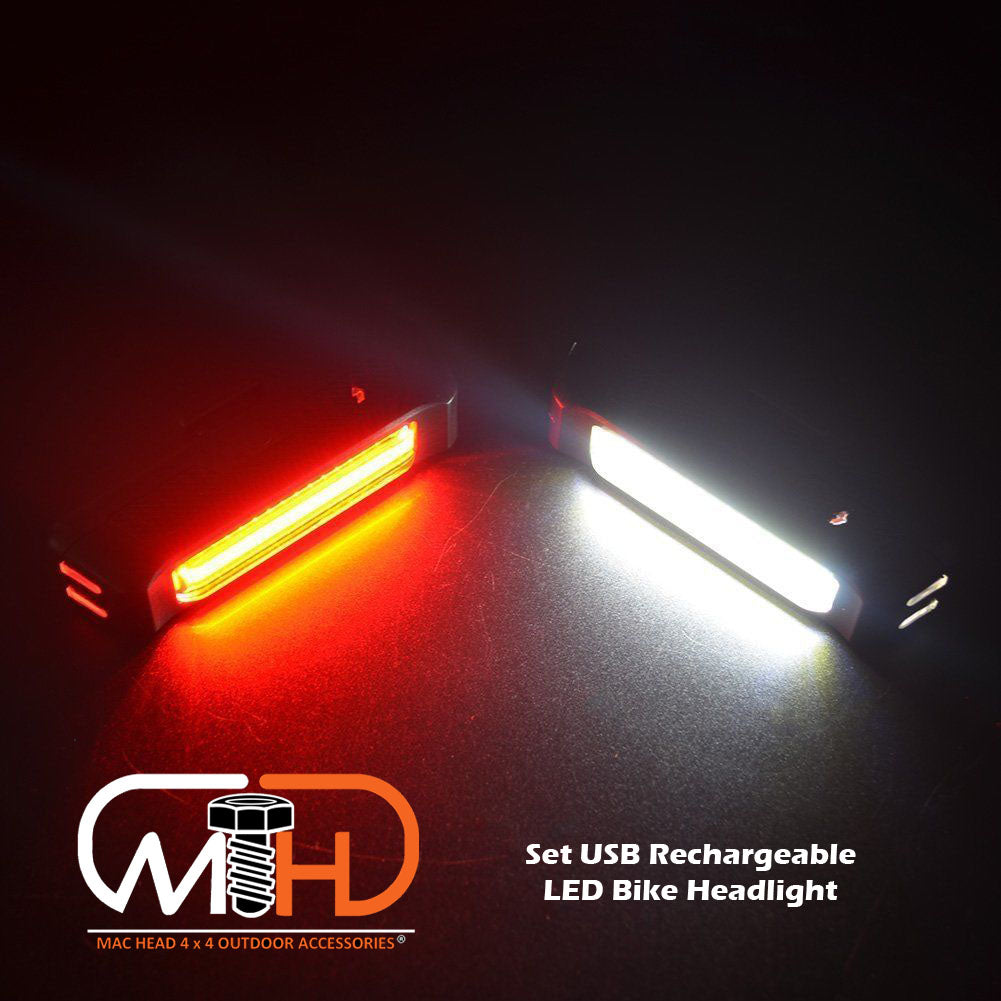 Set USB Rechargeable LED Bike Front Light headlight lamp Bar rear Tail Wide Beam V94-CBTLX2