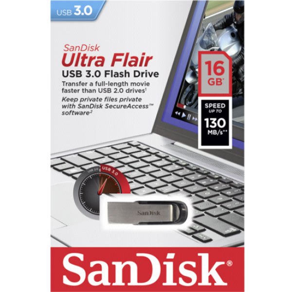 SANDISK 16GB CZ73 ULTRA FLAIR USB 3.0 FLASH DRIVE upto 150MB/s V28-FUSSAN16GCZ73UF3