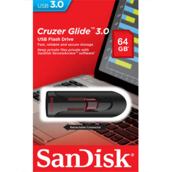 SANDISK SDCZ600-064G 64GB CZ600 CRUZER GLIDE USB 3.0 VERSION V28-FUSSAN64GCZ600U3CG