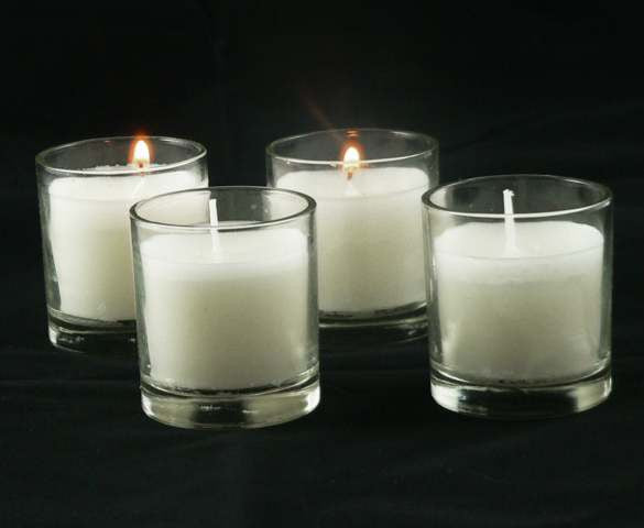 10 White Wax Clear Glass Holder Votive Candle - Wedding Event Centrepiece Table Decoration V382-CLEAR-GLASS-WHITE-WAX