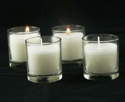 10 White Wax Clear Glass Holder Votive Candle - Wedding Event Centrepiece Table Decoration V382-CLEAR-GLASS-WHITE-WAX