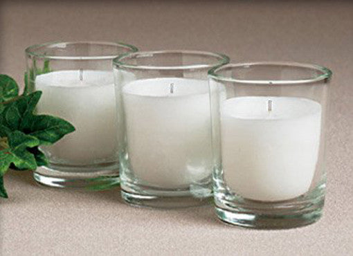 10 White Wax Clear Glass Holder Votive Candle - Wedding Event Centrepiece Table Decoration V382-CLEAR-GLASS-WHITE-WAX