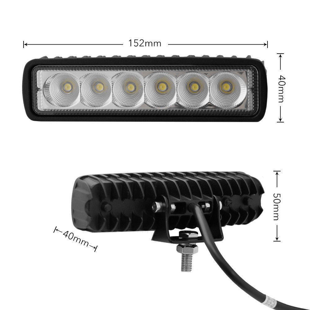 2 x 6inch 18W LED Work Light Bar Driving Lamp Flood Truck Offroad MINING UTE 4WD V94-4X4-WORK65W-181*2
