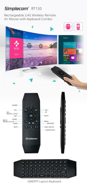 Simplecom RT150 2.4GHz Wireless Remote Air Mouse Keyboard with IR Learning V28-RT150